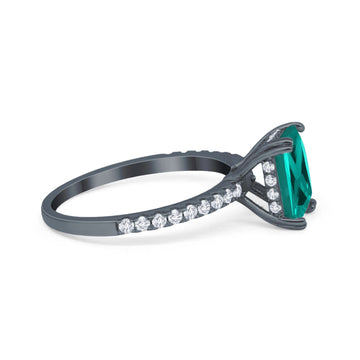 Art Deco Radiant Cut Engagement Ring Black Tone, Simulated Paraiba Tourmaline CZ 925 Sterling Silver